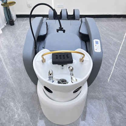 Clean modern salon hair washing bed top view