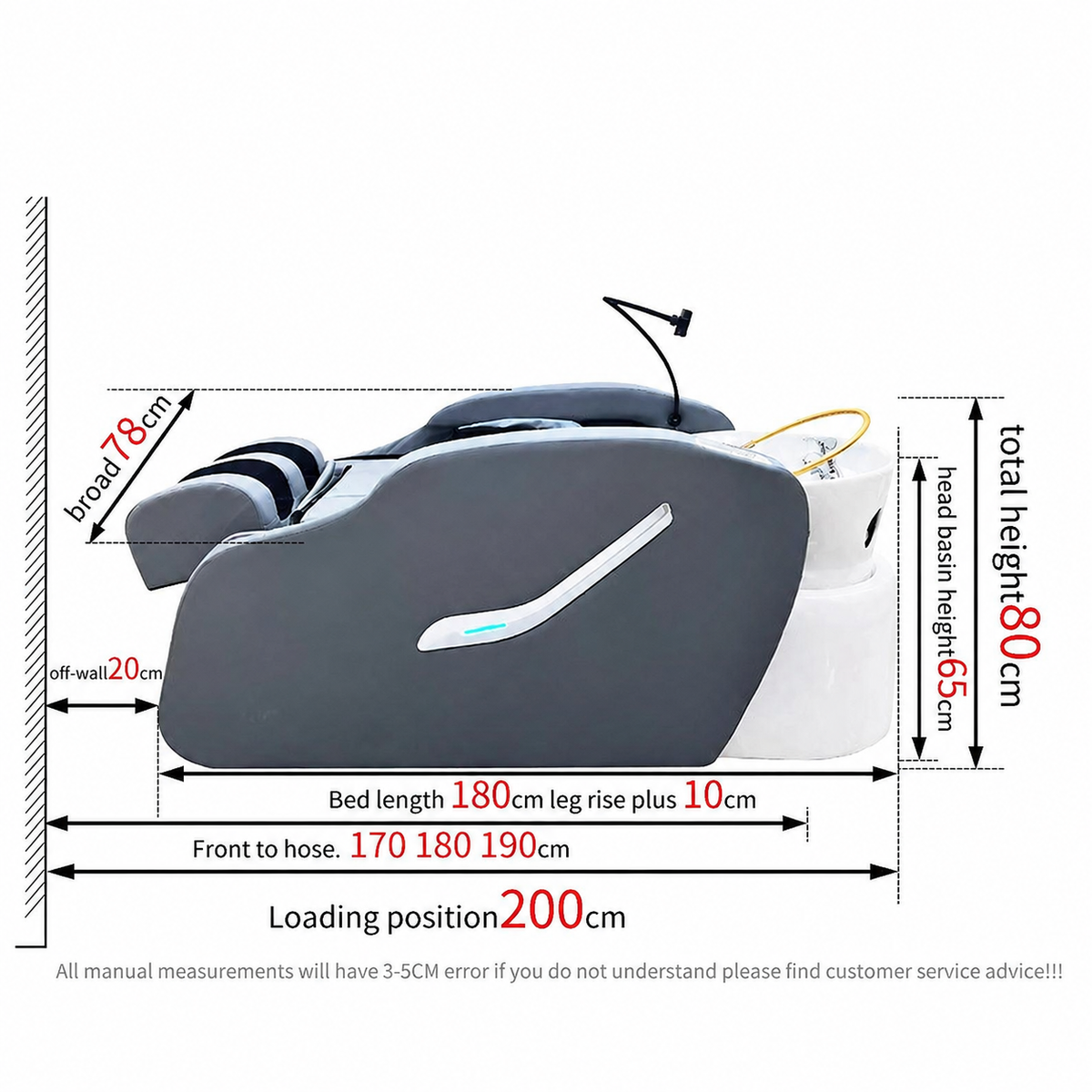 Clean modern salon hair washing bed dimensions
