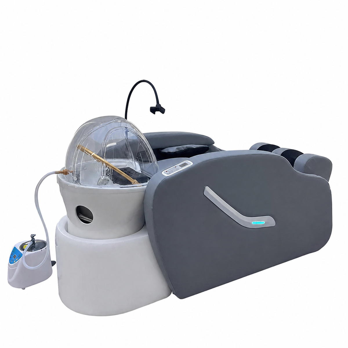 Clean modern salon hair washing bed side view