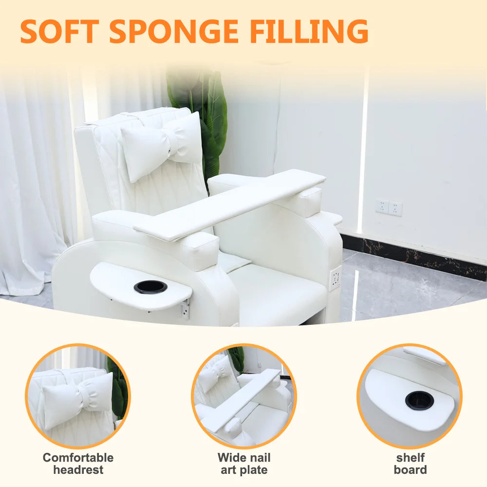 Electric White Manicure Pedicure Chairs Foot Care Spa Massage Without Plumbing