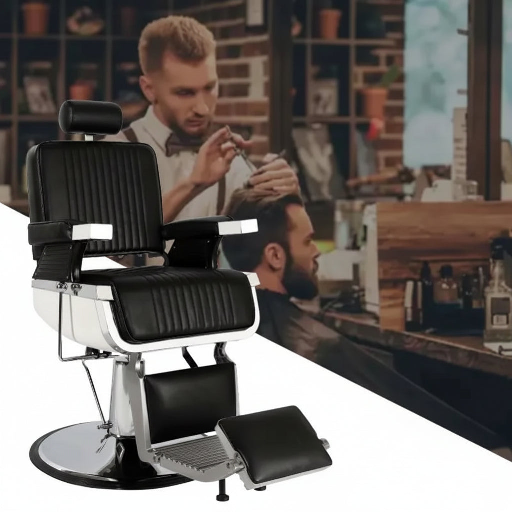 Heavy-Duty Reclining Hydraulic Barber Chair with Footrest