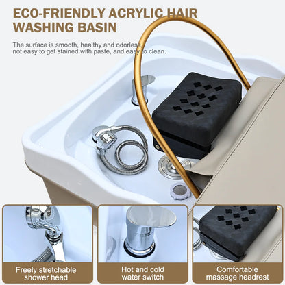 Brown Design Massage Table Head Spa Equipment Bed With Water Cycle Heater and Storage Space
