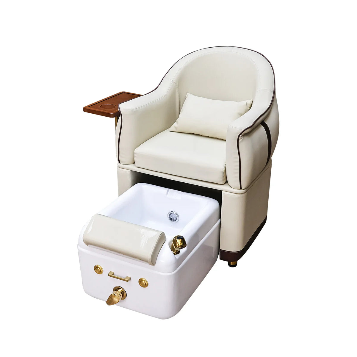 Wholesale Luxury Pedicure Chair with Pull-Out Foot Bath Basin Nail Salon Manicure Foot Spa Chair Beige Leather Salon Furniture