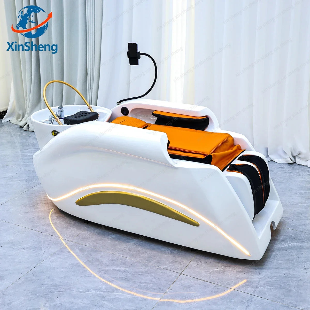 Premium All-in-One Head Spa Equipment, Electric Massage Shampoo Bed with LED Ambient Light for Hair Salon Store, Smart Furniture