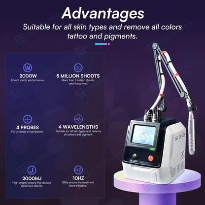 2026 Professional Picolaser Carbon Peel 450p 532 755 1320 1064 Q-Switch Nd Yag Laser Tattoo Removal Machine Picosecond