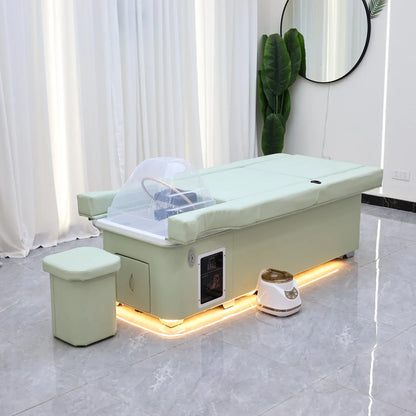 Earth Tone Electric Lift Shampoo Bed Massage Table – All-in-One Salon Station with Fumigation, Foot Bath & Hair Wash Basin