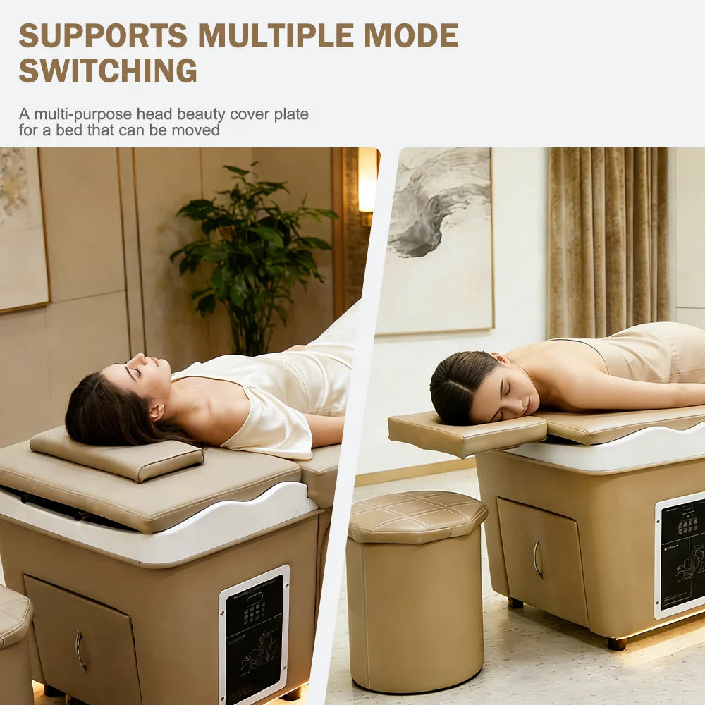 Brown Design Massage Table Head Spa Equipment Bed With Water Cycle Heater and Storage Space