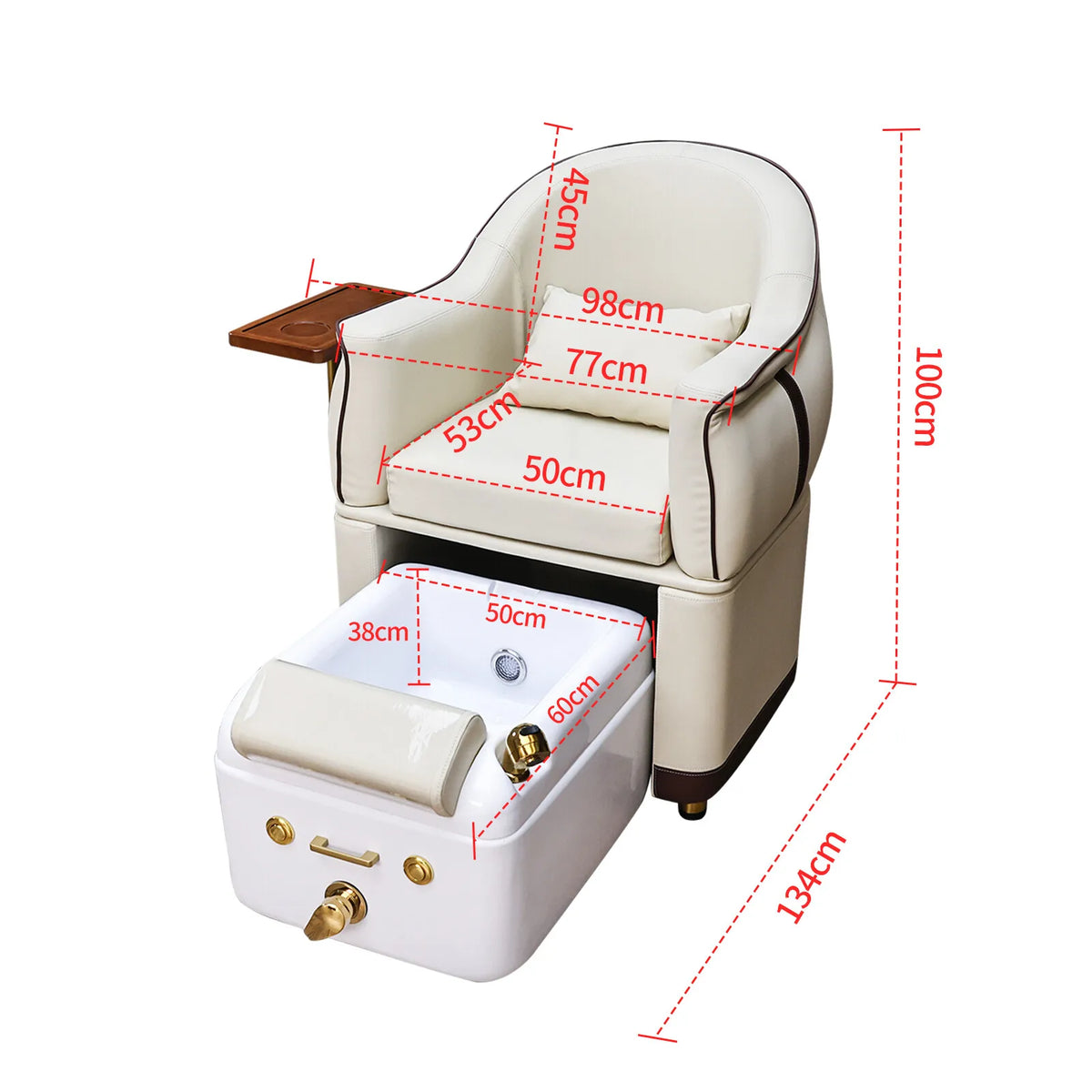 Wholesale Luxury Pedicure Chair with Pull-Out Foot Bath Basin Nail Salon Manicure Foot Spa Chair Beige Leather Salon Furniture
